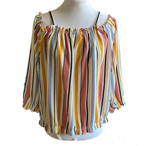 Riley &‎ James Striped Off the Shoulder Peasant Blouse, Size 2X
